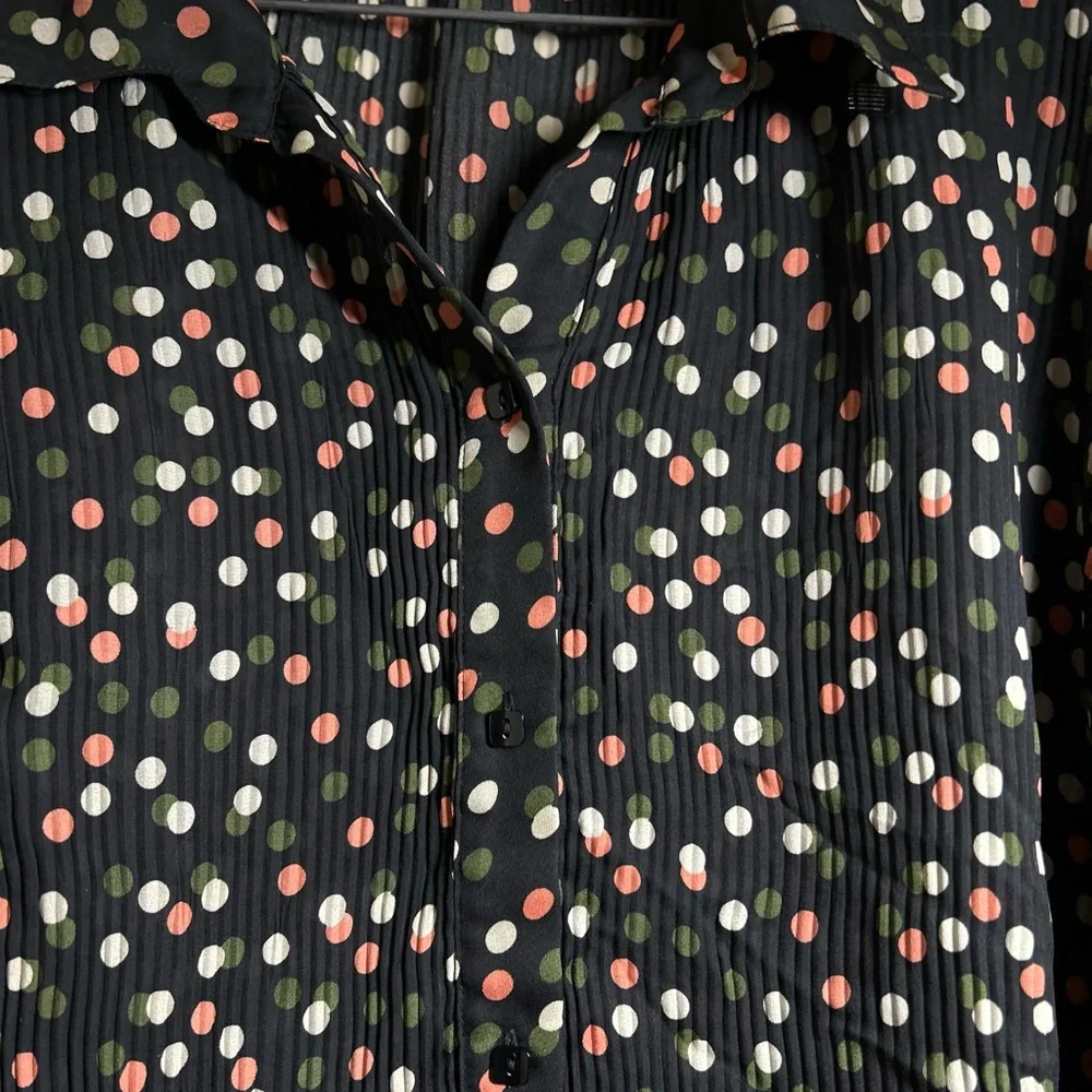 ASOS Womens Pleated Polka Dot 18/20W Blouse Black Sheer Bell Sleeve Flowy Top - Picture 8 of 13